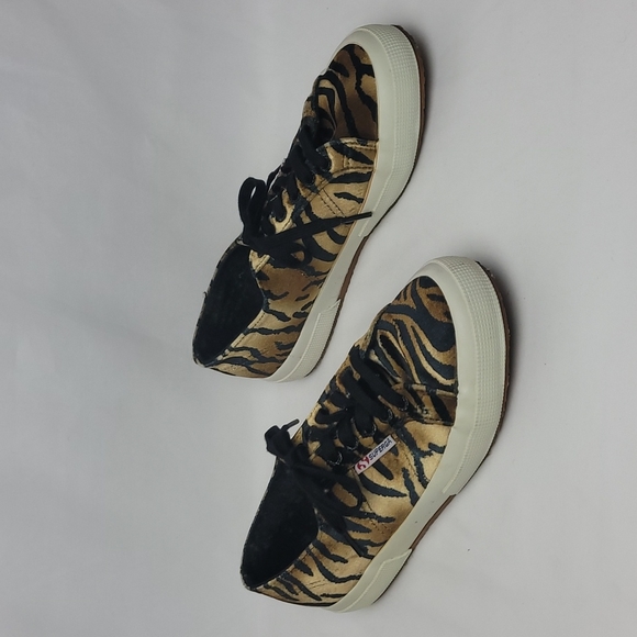 Superga 2750 Fanvelw Velvet Cognac Zebra Animal Print Sneakers Lace Up Size 8 - Picture 2 of 13